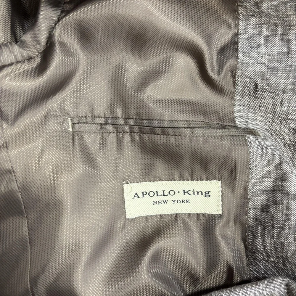 APOLLO King 100% Linen Suit Mens 42L 36x31 Taupe Brown 2 Pc Blazer Jacket Pants